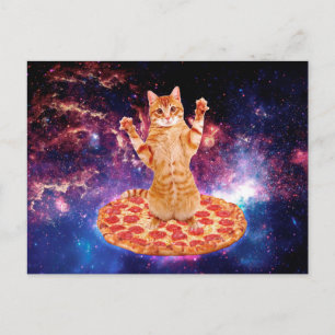 Cartão Postal Gato espacial da pizza