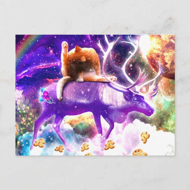Cartão Postal Gato espacial lamber-se a si próprio (Frente)