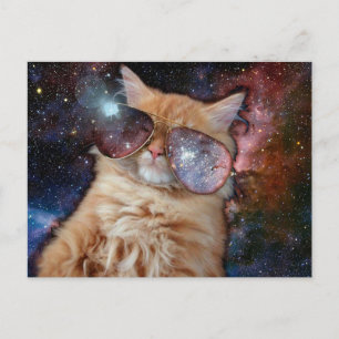 Cartão Postal Gato espacial vestindo óculos escuros