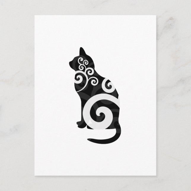 Cartão Postal Gato Espiral Preto (Frente)