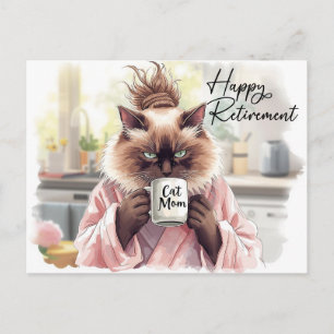 Cartão Postal Gato está bebendo chá Feliz aposentadoria