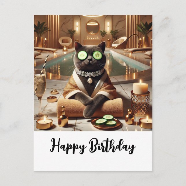 Cartão Postal Gato está relaxando no spa (Frente)