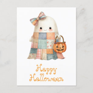 Cartão Postal Gato Fantástico Feliz de Halloween ou Trate Abóbor