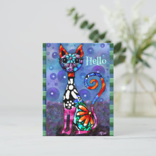 Cartão Postal Gato Felino Divertido de Olhos Grandes Personaliza