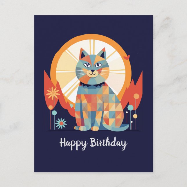 Cartão Postal Gato Feliz Aniversário (Frente)