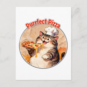 Cartão Postal Gato Feliz Chef com Pizza