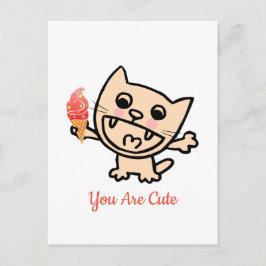 Cartão Postal Gato Feliz com Sorvete