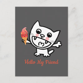 Cartão Postal Gato Feliz com Sorvete