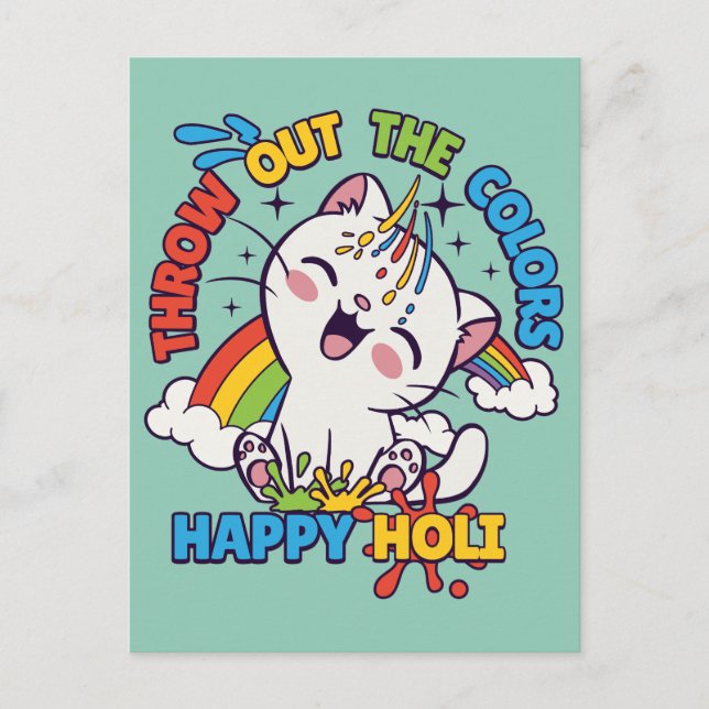 Cartão Postal Gato Feliz Holi (Frente)