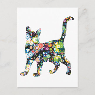CARTÃO POSTAL GATO FLOR