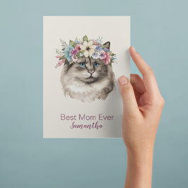 Cartão Postal Gato Floral de Aquarela de Melhor Mãe Nunca