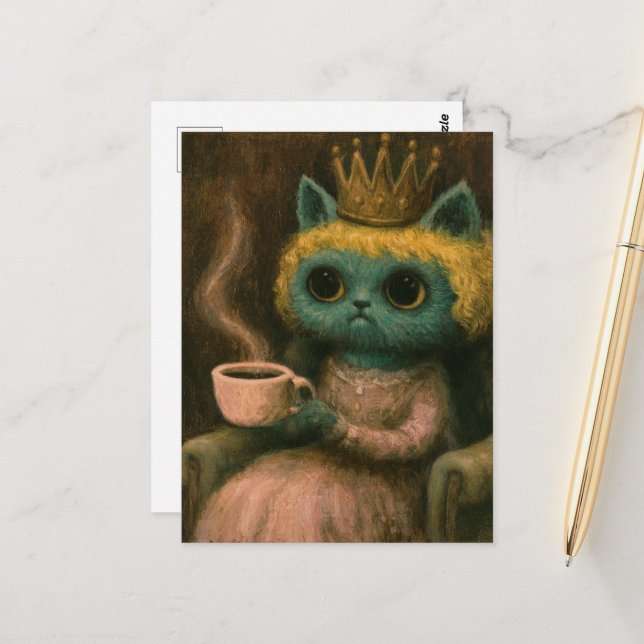 Cartão Postal Gato fofo com um café (Frente/Verso In Situ)