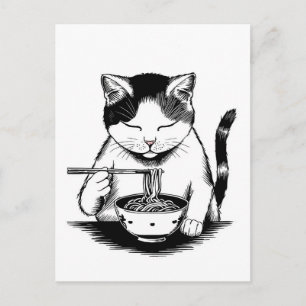 Cartão Postal Gato fofo da moda comendo ramen Japonês