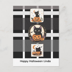 Cartão Postal Gato Fofo de Halloween Outono