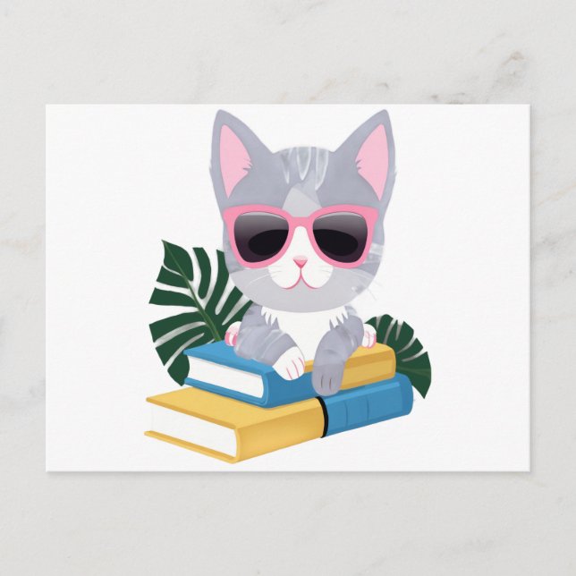 Cartão Postal Gato Fofo e Estudioso com Óculos Rosa – Inteligent (Frente)