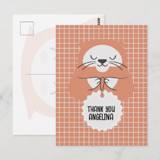 Cartão Postal Gato fofo marrom linha de grade personalizada