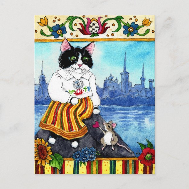 Cartão Postal Gato Fofo Rato Mitologia Folclórica Estoniana cart (Frente)