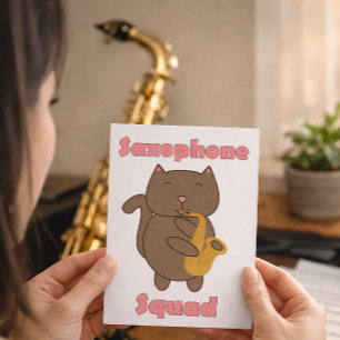 Cartão Postal Gato Fofo Tocando Saxofone “Saxophone Squad” Músic