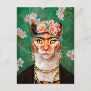 Cartão Postal gato Frida com flores