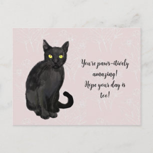 Cartão Postal Gato fundo floral