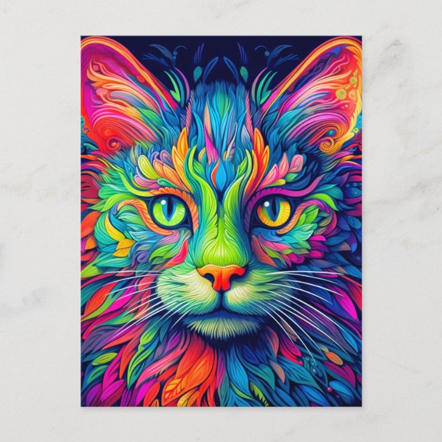 Cartão Postal Gato Gatinho Majestoso Artístico Colorido (Frente)