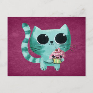 Cartão Postal Gato Gato Gato Gato Gato e Cupcake Kawaii