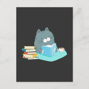 Cartão Postal Gato-Gato-Gato-Gato Lendo Livro-Café