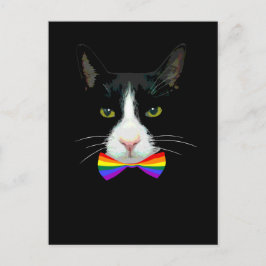 Cartão Postal Gato Gay LGBT com Gravata Borboleta Arco-Íris