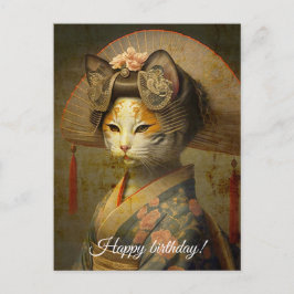 Cartão Postal Gato geisha fofo. Personalize.