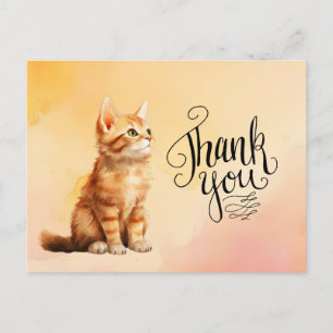 Cartão Postal Gato Gengibre  Obrigado aquarela