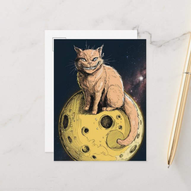 Cartão Postal Gato Gengibre Sorri na Lua (Frente/Verso In Situ)