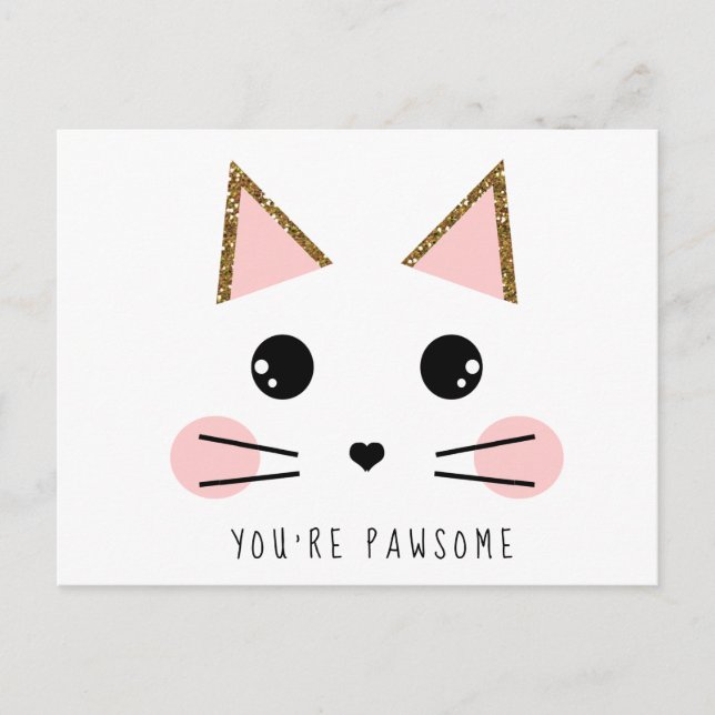 Cartão Postal Gato Glitter Glitter Dourado (Frente)