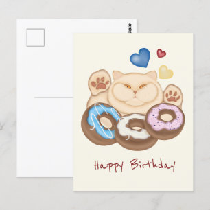 Cartão Postal Gato gordo dente doce Feliz Aniversário