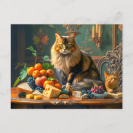 Cartão Postal Gato Gracioso na Arte Fruta Estática