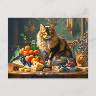 Cartão Postal Gato Gracioso na Arte Fruta Estática