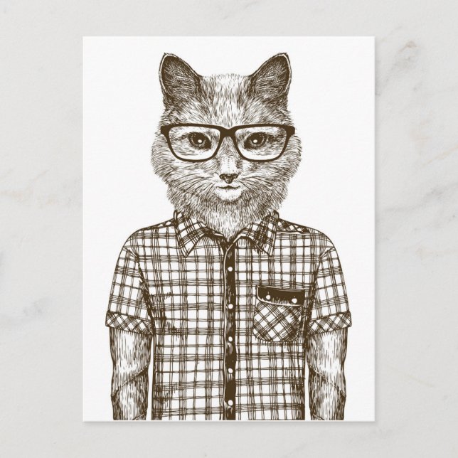 Cartão Postal Gato hipster (Frente)