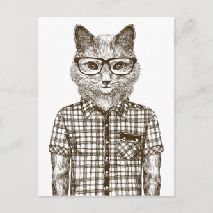 Cartão Postal Gato hipster