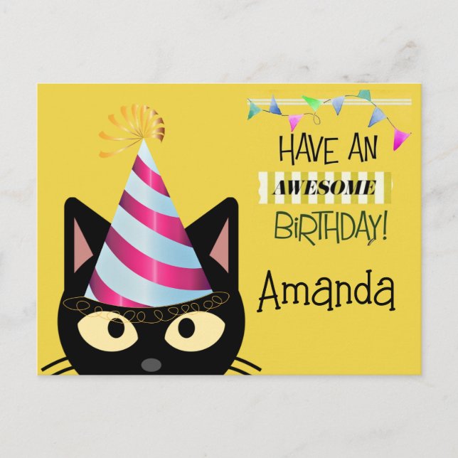 Cartão Postal Gato Incrível de Aniversário para Crianças  (Frente)