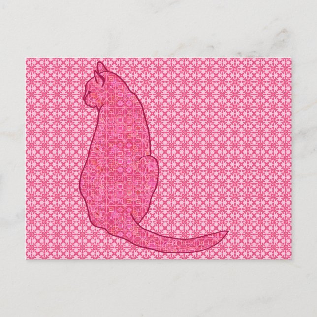 Cartão Postal Gato Japonês - Fúchsia Pink Batik (Frente)