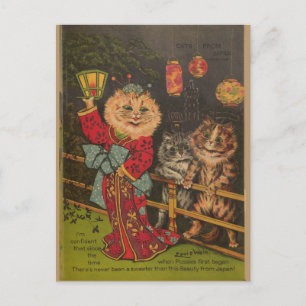 Cartão Postal Gato Japonês Japonês Vintage Engraçado Fofo