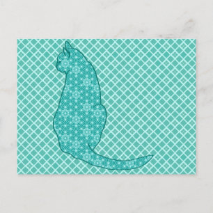 Cartão Postal Gato Japonês - Turquoise Kimono Impressão