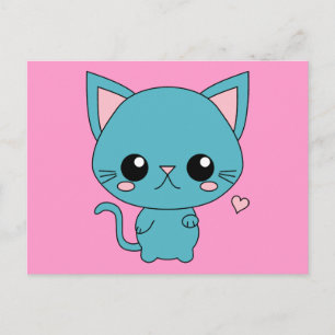 Cartão Postal Gato Kawaii Azul-Cinto