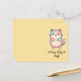 Cartão Postal Gato Kawaii Fofo Presente de Abraço Pup Pastel Grá