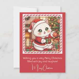 Cartão Postal Gato Kawaii no Natal de Papais noeis