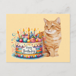Cartão Postal Gato laranja Gato malhado Feliz Aniversário 