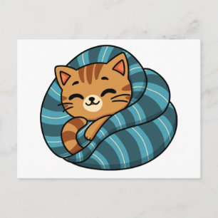 Cartão Postal Gato Laranja Sonolento Debaixo do Cobertor Design 