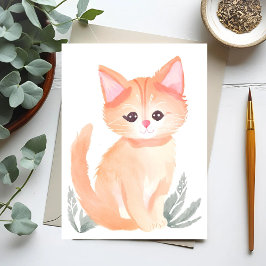 Cartão Postal Gato Laranja Tabby Aquarela Gatinho