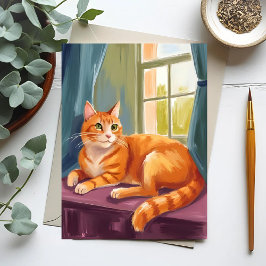Cartão Postal Gato Laranja Tabby Aquarela Pet