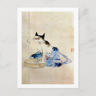Cartão Postal Gato lava o corpo dela, Utagawa Hiroshige