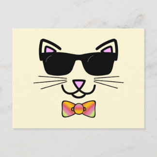 Cartão Postal Gato legal com óculos de sol e uma BowTie